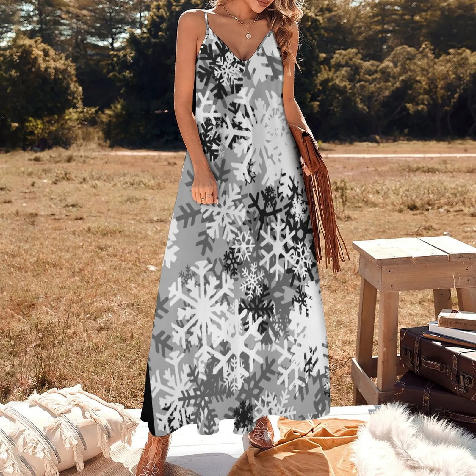 Snowflake Camo Sleeveless Long Dress Long veiled dresses Dresses Dress