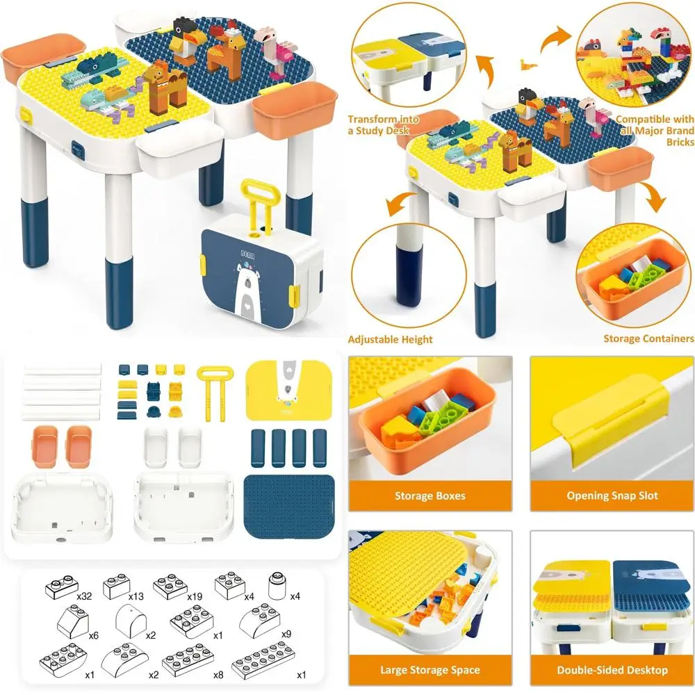 

Трансформируемый игровой стол для малышей с местом для хранения и строительными блоками, многофункциональный игровой центр на колесиках для детей