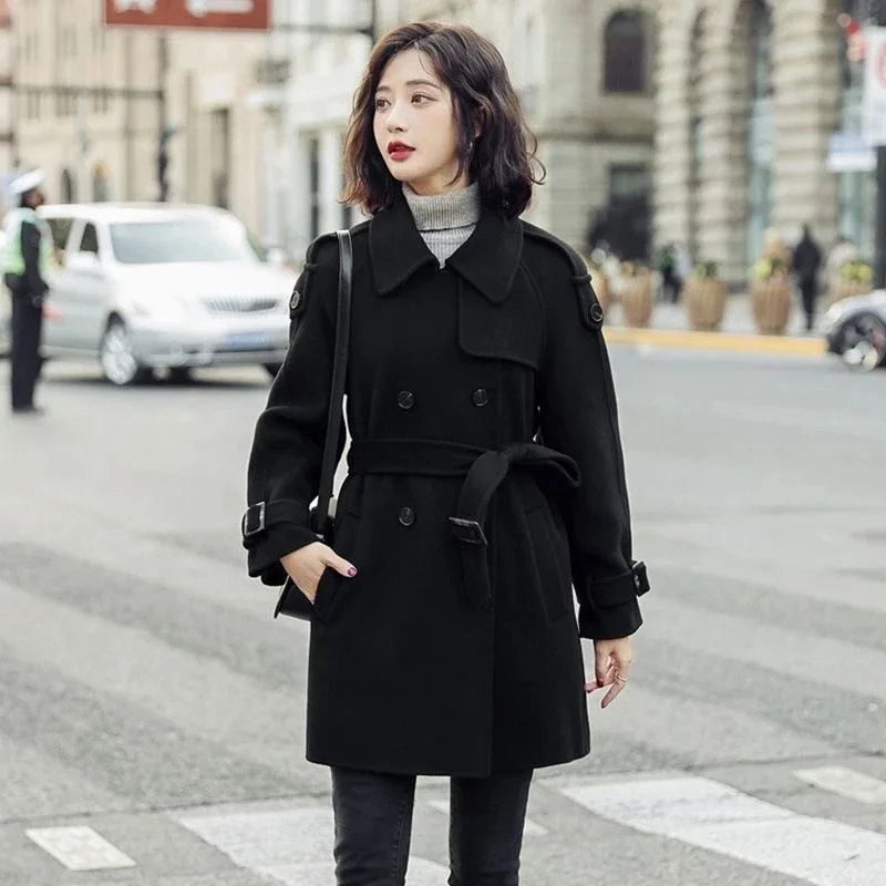 

Женское шерстяное пальто высокого класса на осень-зиму, весна 2026, корейская версия, толстое шерстяное пальто кофейного цвета, ветровка, верхняя одежда