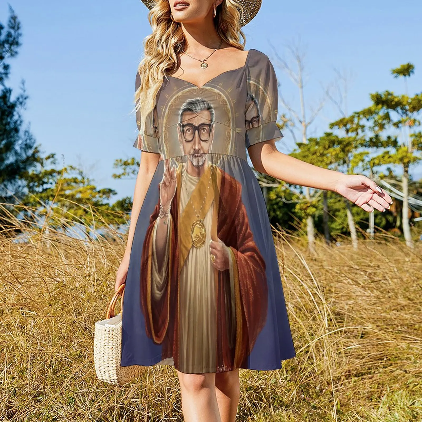 Saint Jeff of Goldblum, Jeff Goldblum Original Religious Painting Short Sleeved Dress Woman dresses prom dress 2025 Dress