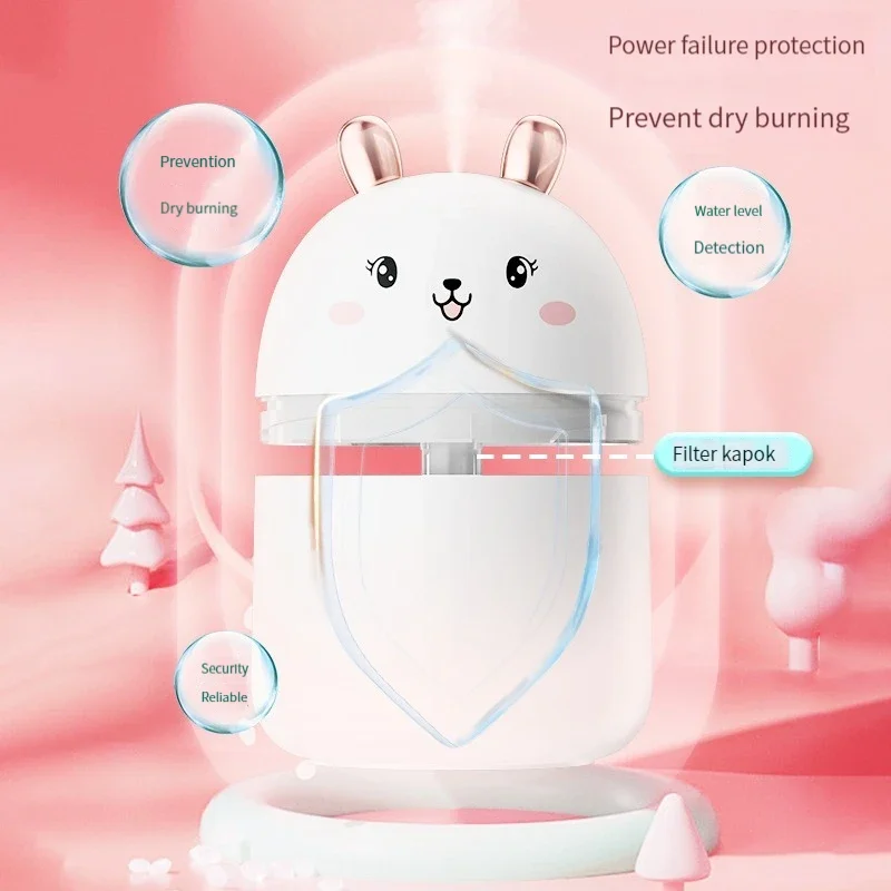 Cute Rabbit Air Humidifier Aroma Diffuser USB Mute Mist Maker For Home Car With Colorful Night Lights Mini Humidificat