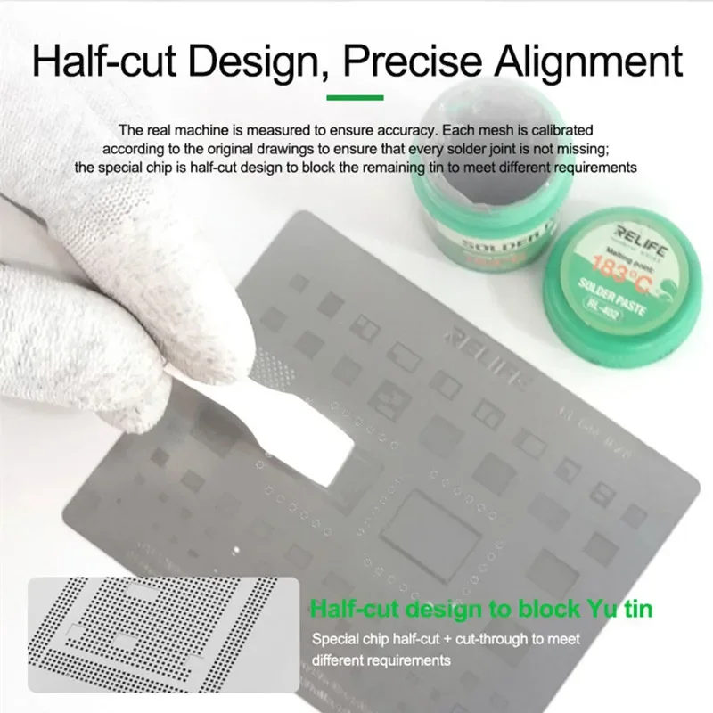 RELIFE A8-A17 CPU Integrated Steel Mesh Set for Mobile Phone RL-044 High Precision IP Series Planting Tin Stencil Set