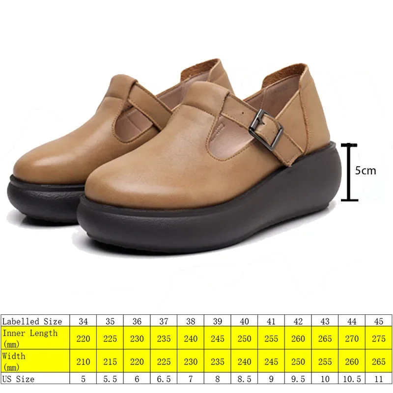 Koznoy 5cm Retro Ethnic Manual Genuine Leather Women Slip on Flats Comfy Plus Size Non Slip Leisure Platform Wedge Summer Shoes