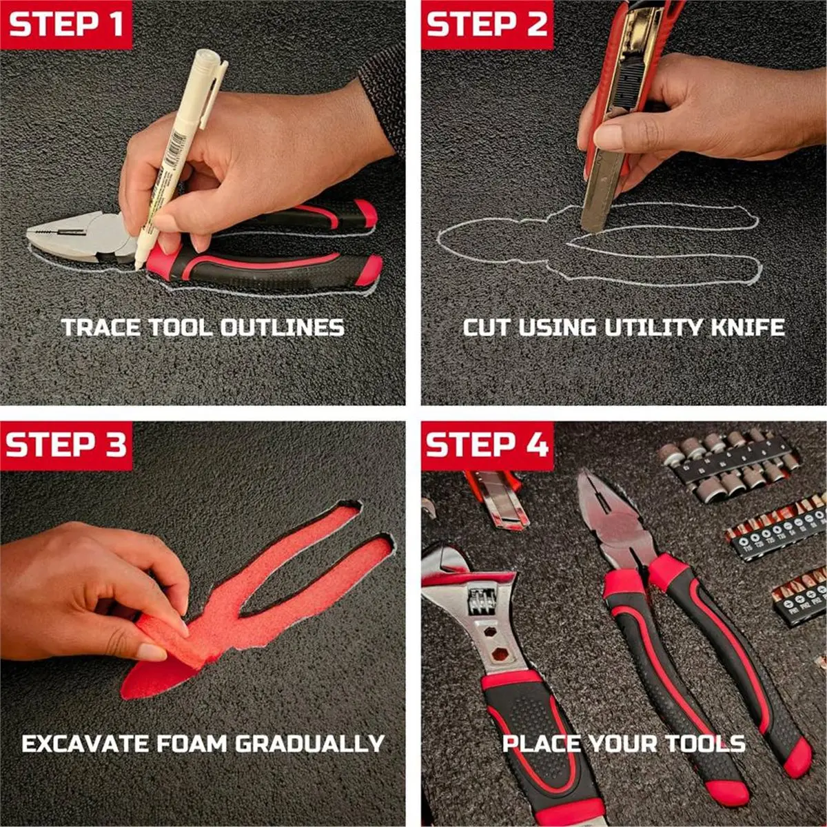 

Пенопластовый ящик для инструментов, 4 упаковки 16x12x1 дюймов, пенопластовые вставки для ящиков, полиэтиленовые листы для хранения твердого футляра для ящика для инструментов