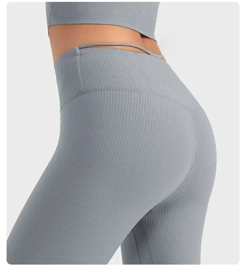 Lemon-pantalones de Yoga acanalados de cintura alta para mujer, mallas deportivas para correr, Fitness, Pilates, pantalones deportivos elásticos de elevación de cadera, pantalones de ejercicio