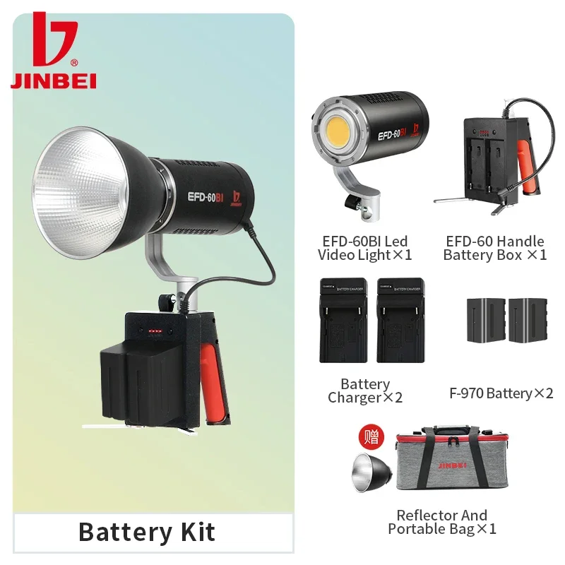 

JINBEI EFD-60BI Bi-color LED Video Light 60W Photo Lamp 2700~6500k Portable Strobe Lighting Photography Equipment With Reflector