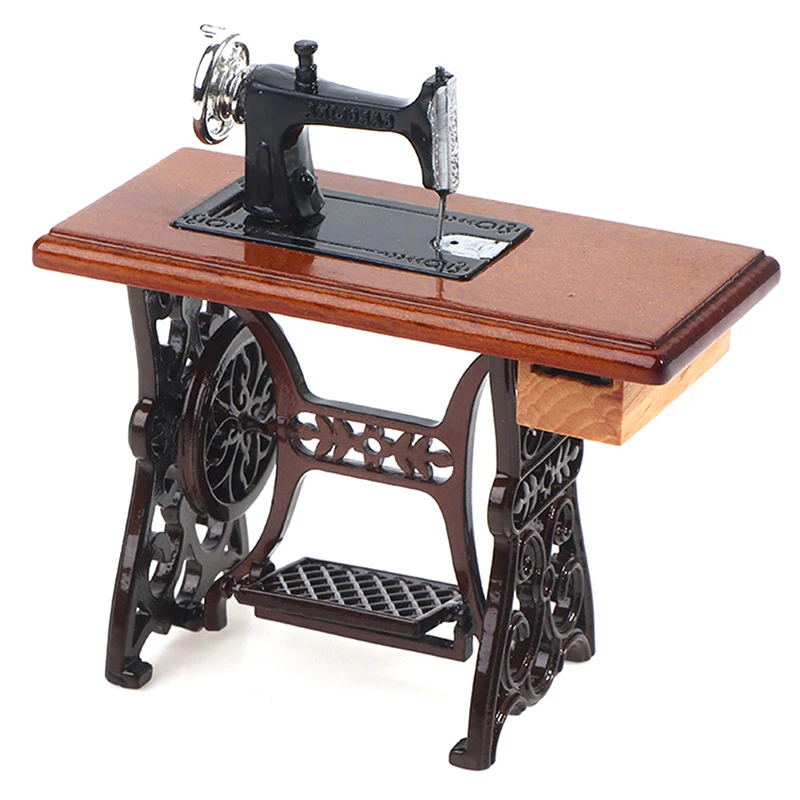 Vintage máquina de costura brinquedo acessórios para crianças, Dollhouse decoração, mobiliário em miniatura, fingir brinquedos, 1:12