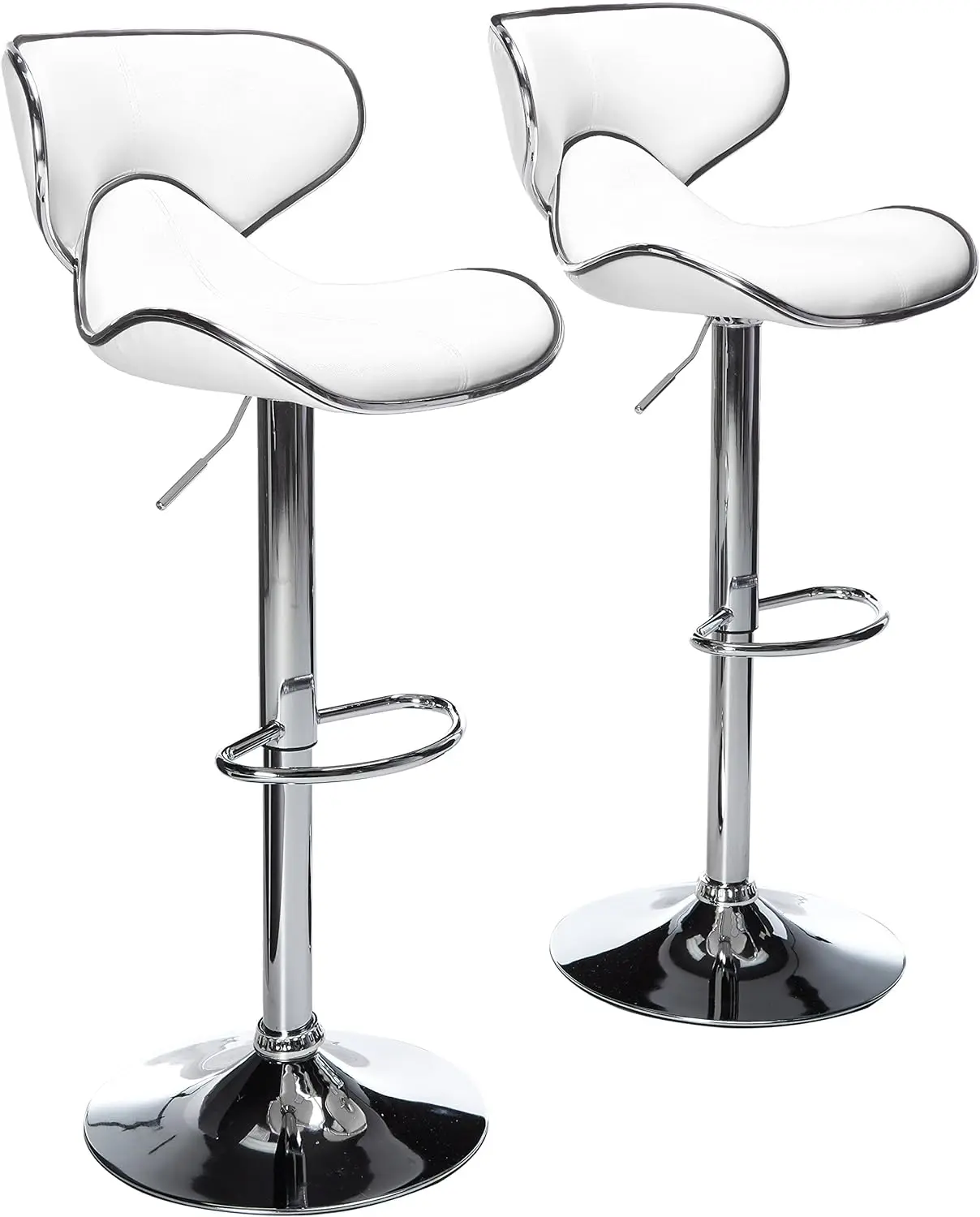 Almofada Leatherette Barstool, Upholstery Airlift, giratória ajustável, Chrome Base, Branco, Conjunto de 2