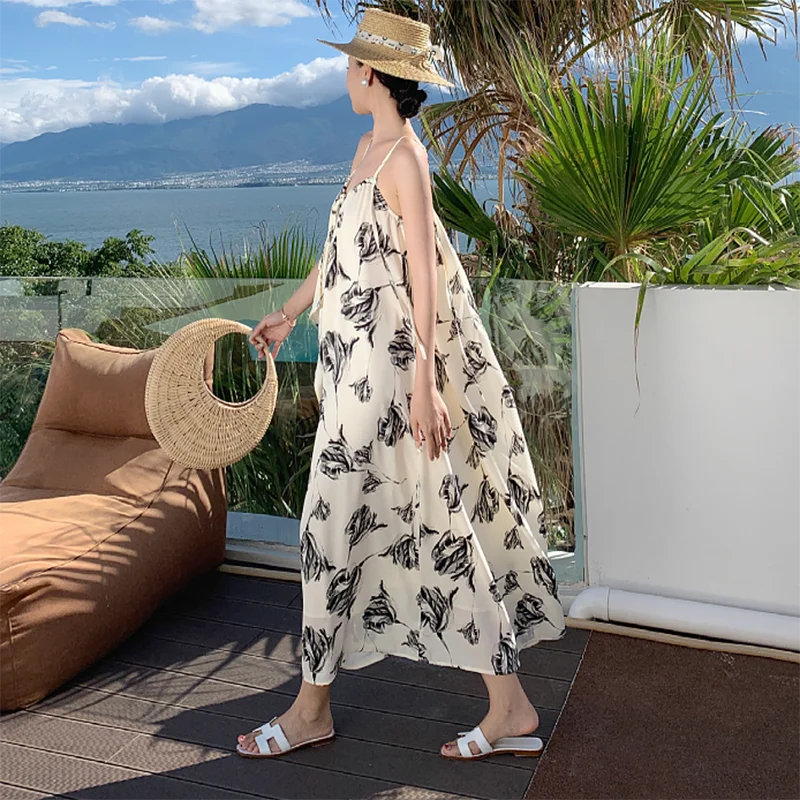 

2023 Summer Floral Loose Long Dress for Women Vacation Beach Dresses Female New Elegant French Maxi Swing Bohemian Dress