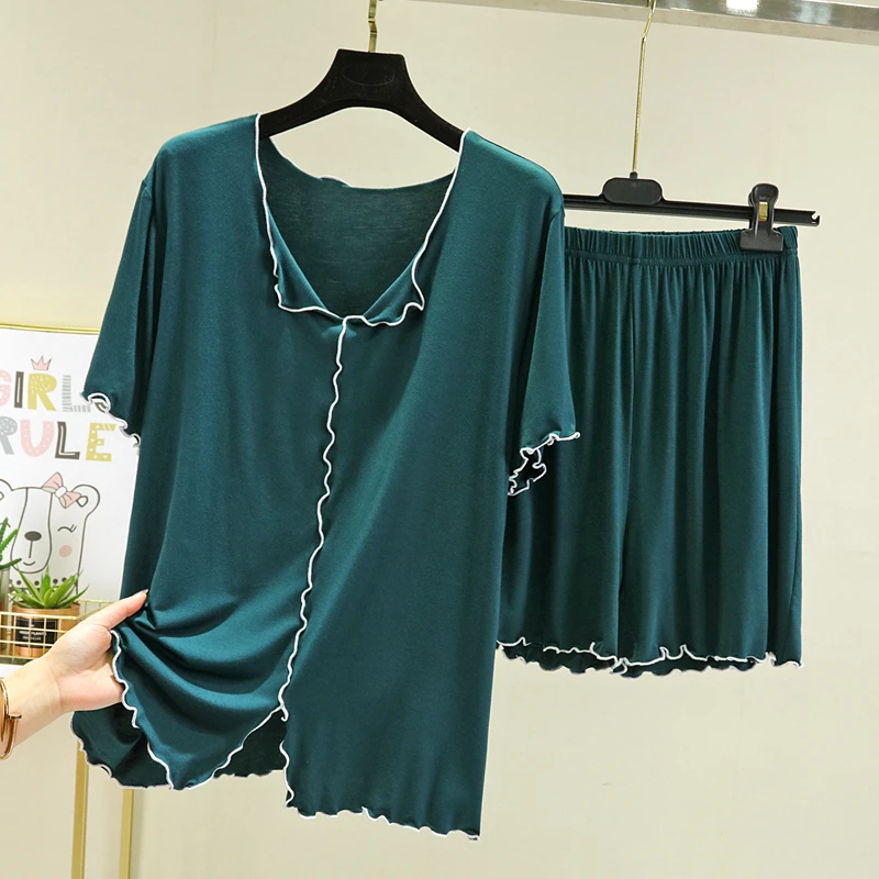 

Modal Loose Short Sleeve Shorts Home Clothes Women Summer Thin Can Wear Outdoors Sleepwear Set Casual Two-Piece Set