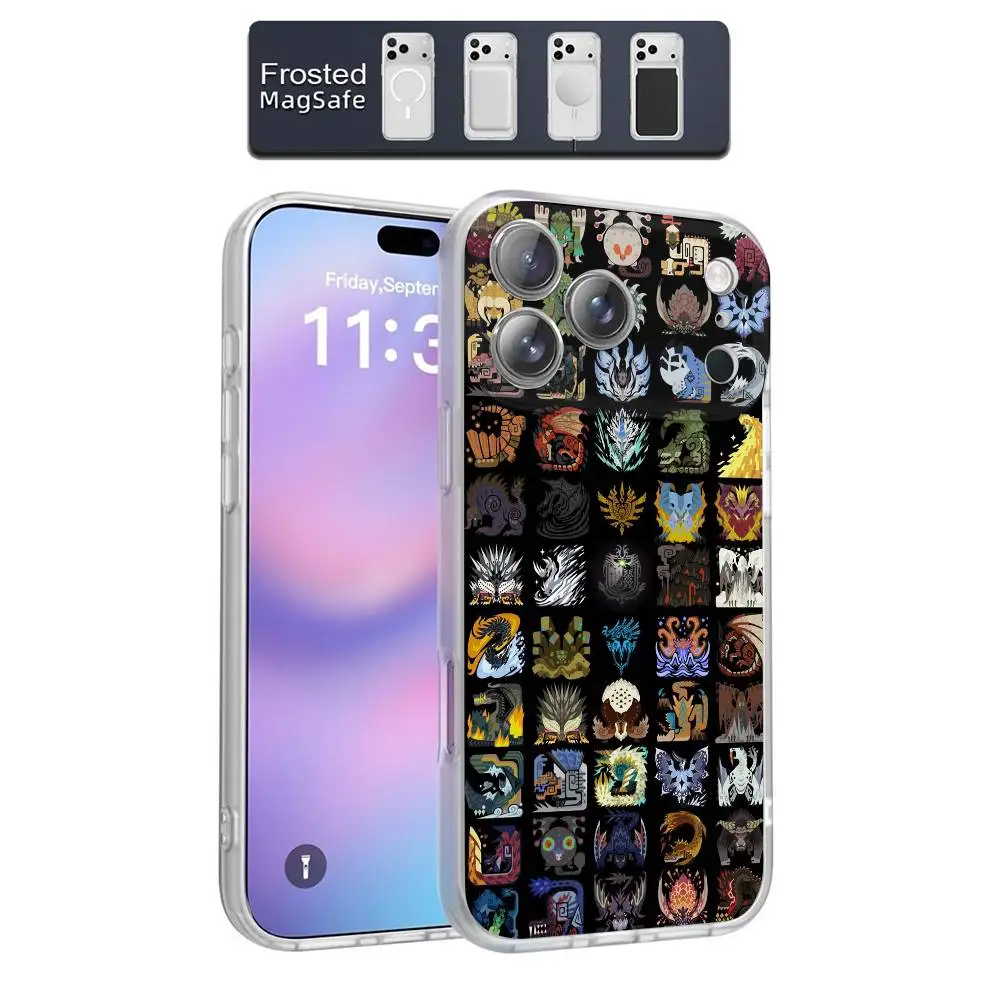 M-Monster H-Hunter Wilds iPhoneケース iPhone 17,16,15,14,13,12,11,Pro,Max,Plus,E,Air,Mini対応 マグネット式Magsafe対応 フロストクリア
