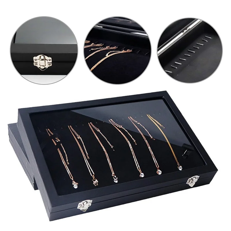 

【Hot Cake】20 Hooks Necklace Organizer Box Necklace Display Case Jewelry Tray Necklace Storage Holder With Transparent Lid