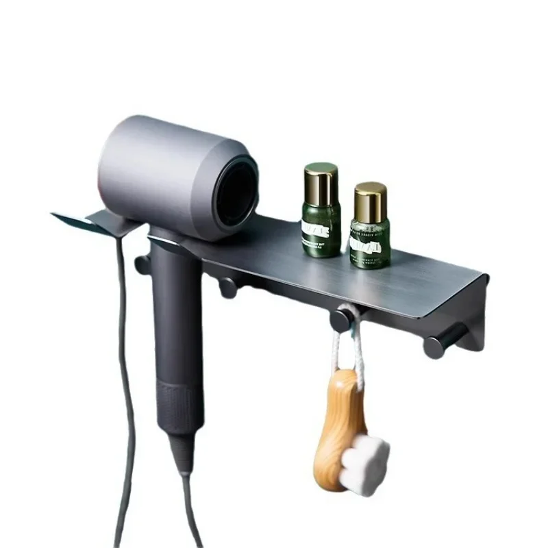 Multifunctional Wall-mounted Bathroom Gun Ash Blower Bracket Rack with Hair Dryer Storage and Towel Hook