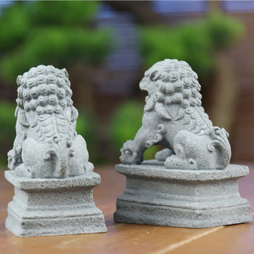 

2Pcs Mini Guardian Lion Ornaments Chinese Style Decor Set for Home Garden Flower Pot Bonsai Desktop Adornments