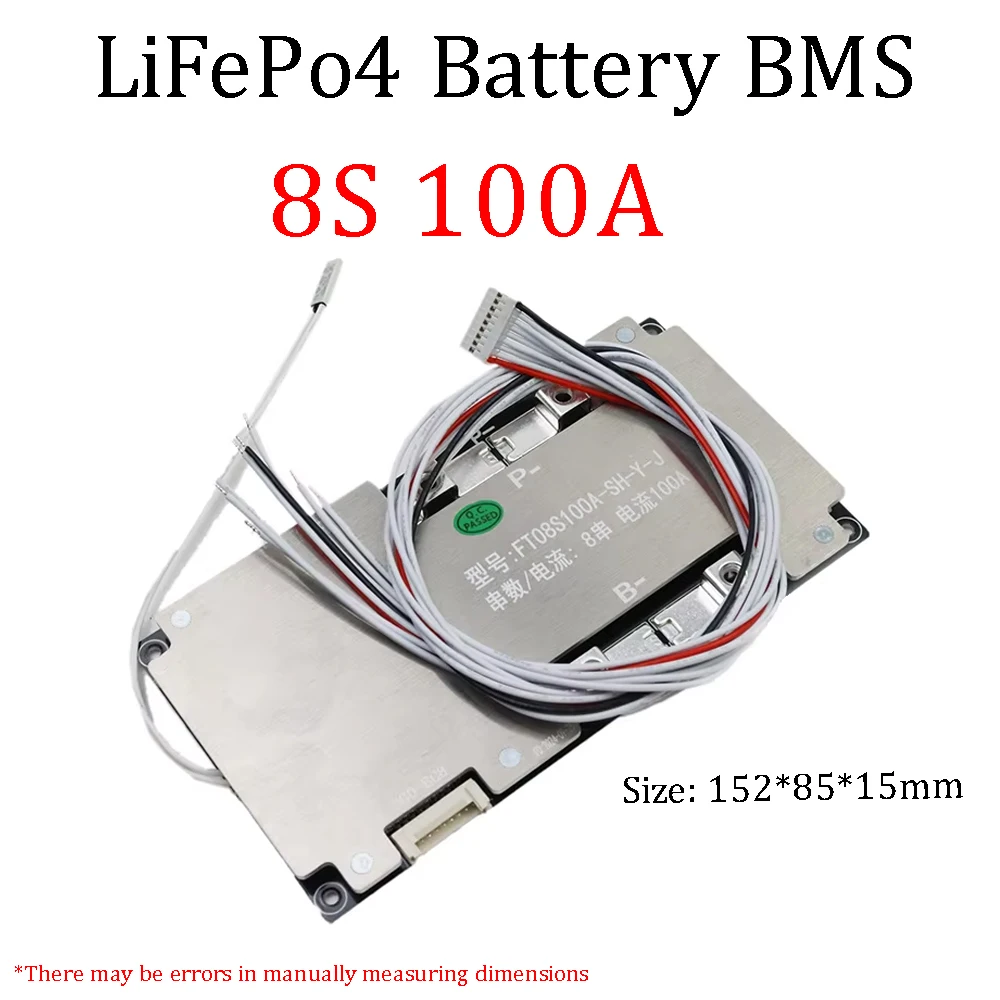 

8S LiFePo4 BMS 100A 24V with Balanced Intelligent Protection for 8S 3.2V 24V Battery Pack Energy Storage Series/Parallel Use
