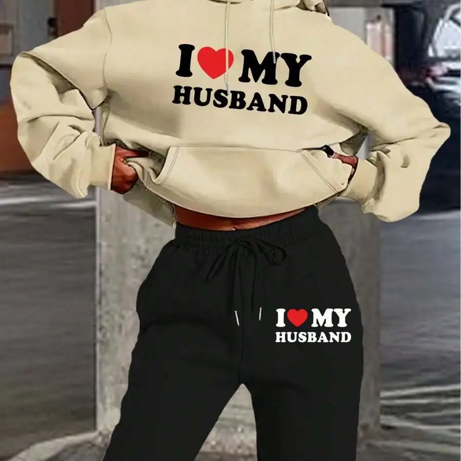 

Womens Hooded Sweatshirt And Jogger Pants Set Casual Print Outfit