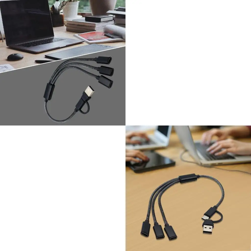 Cable divisor USB 652F, USB + Tipo C Conectores cable extensión Male a 2/3, Datos Puerto USB Datos y Carga Potencia