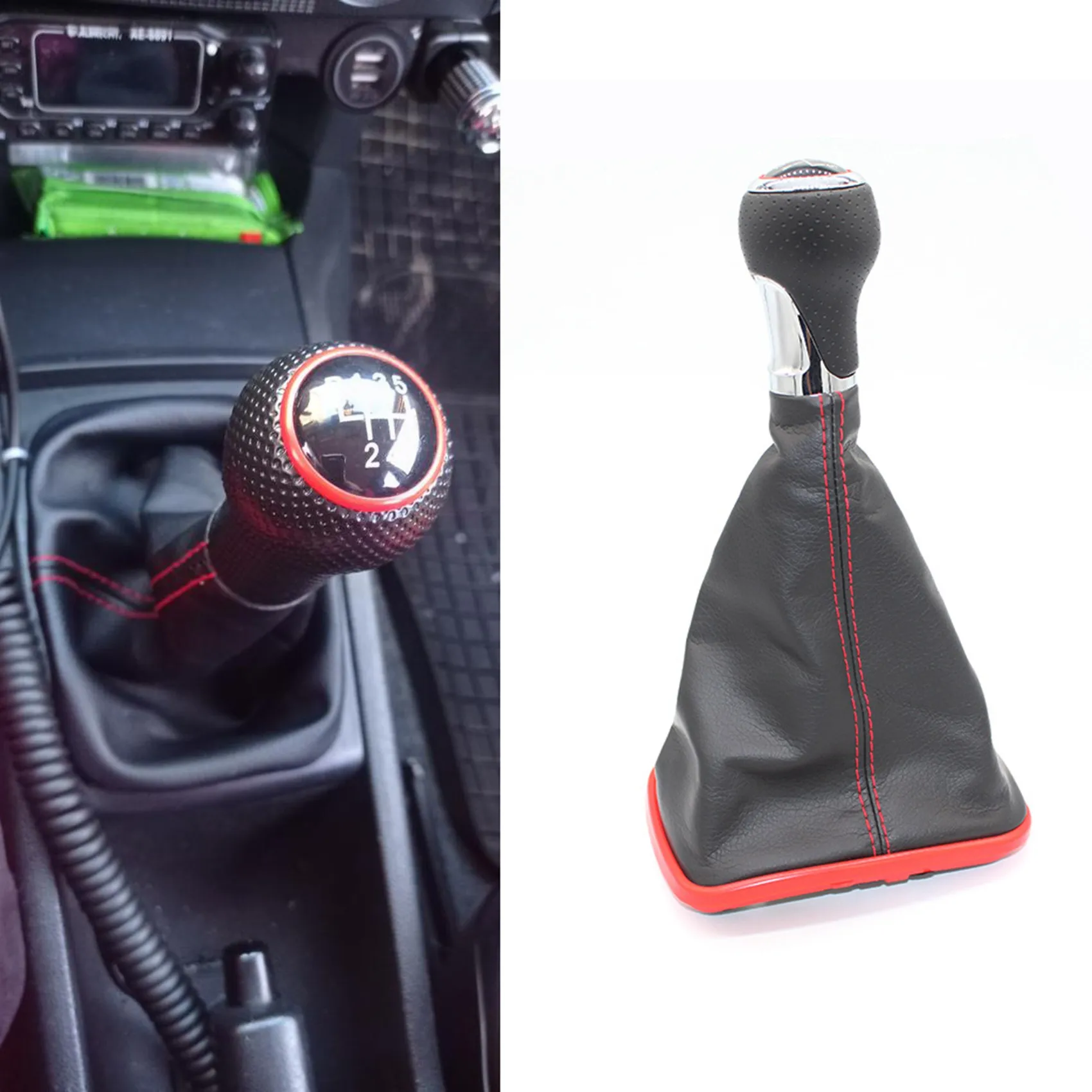 5 Speed 12mm Gear Shift Knob Lever Shifter Gaiter Boot for Golf 4 IV MK4 R32 Bora Jetta 1999-2004 Black+Red