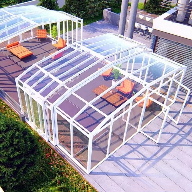 Outdoor Telescopic Mobile Sun Room Roof Balcony Courtyard Aluminum Alloy Glass Sunshade for Heat Insulation Sunscreen for House