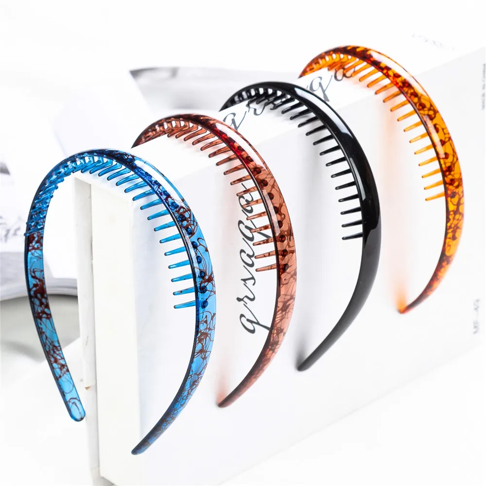 New Fashion Elastic Waterproof Hairbands Toothed Hair Hoop for Adults Big Washing Face Wide  Shatterproof Plastic Headband