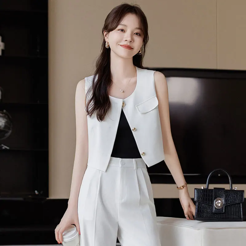 Sleeveless Suit Women's Summer2024New High-Grade Vest Short Vest Waistcoat Two-Piece Set