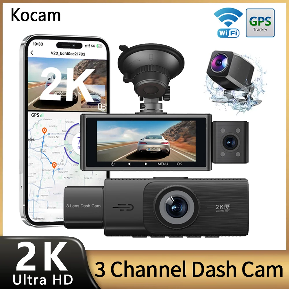 

3 Channel WiFi GPS Dash Cam for Cars Camera Black Box 2K Video Recorder Rear View Camera for Vehicle Car DVR car accessories