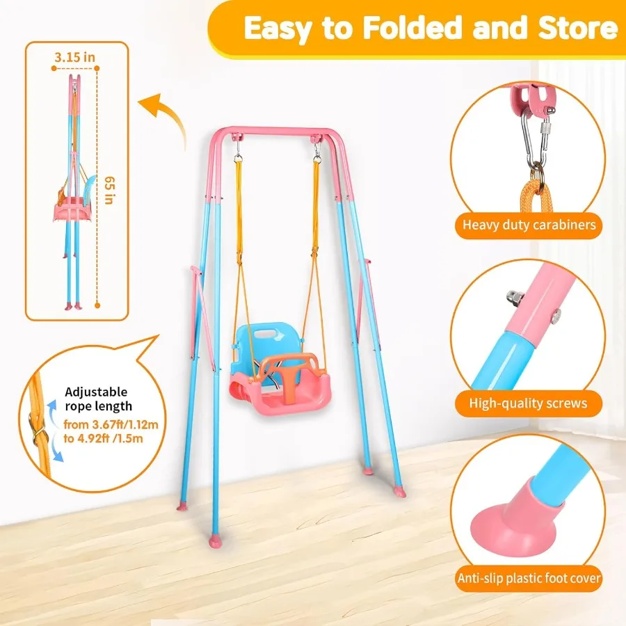 Juego de columpio 4 en 1 para niños pequeños y jersey para bebé, columpio resistente con soporte de Metal plegable para interior y exterior, fácil instalación