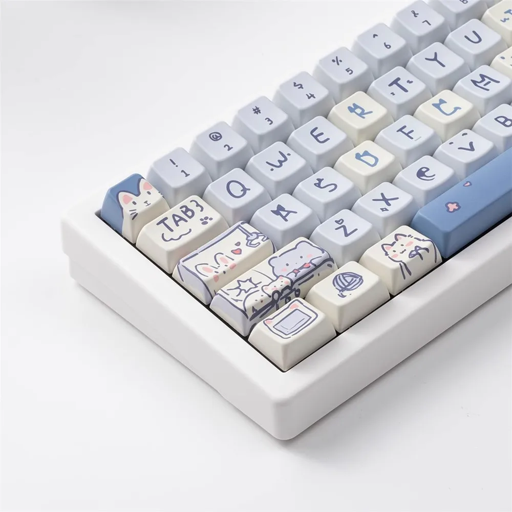 Imagem -02 - Cinco Lados Calor Sublimação Keycap Grupo 148 Chaves 66 Chaves Mda Pbt Blue Meow Tema Cap Ball Gato Faça Você Mesmo Lmk67 Gmk67