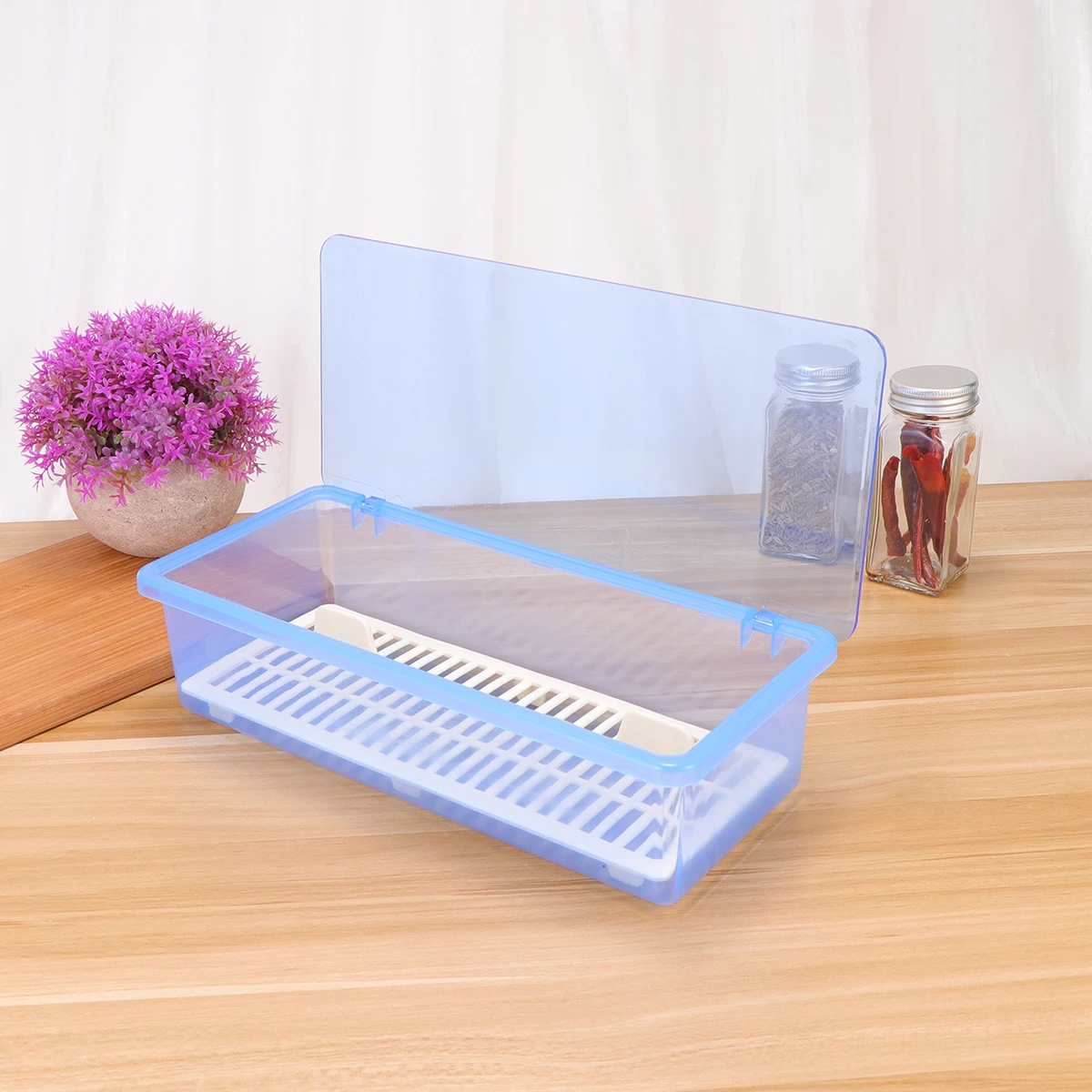 

Tableware Storage Organizer Chopsticks Drain Box Kitchen Cutlery Tray Utensil Container Dry Bacteria Proof Dustproof