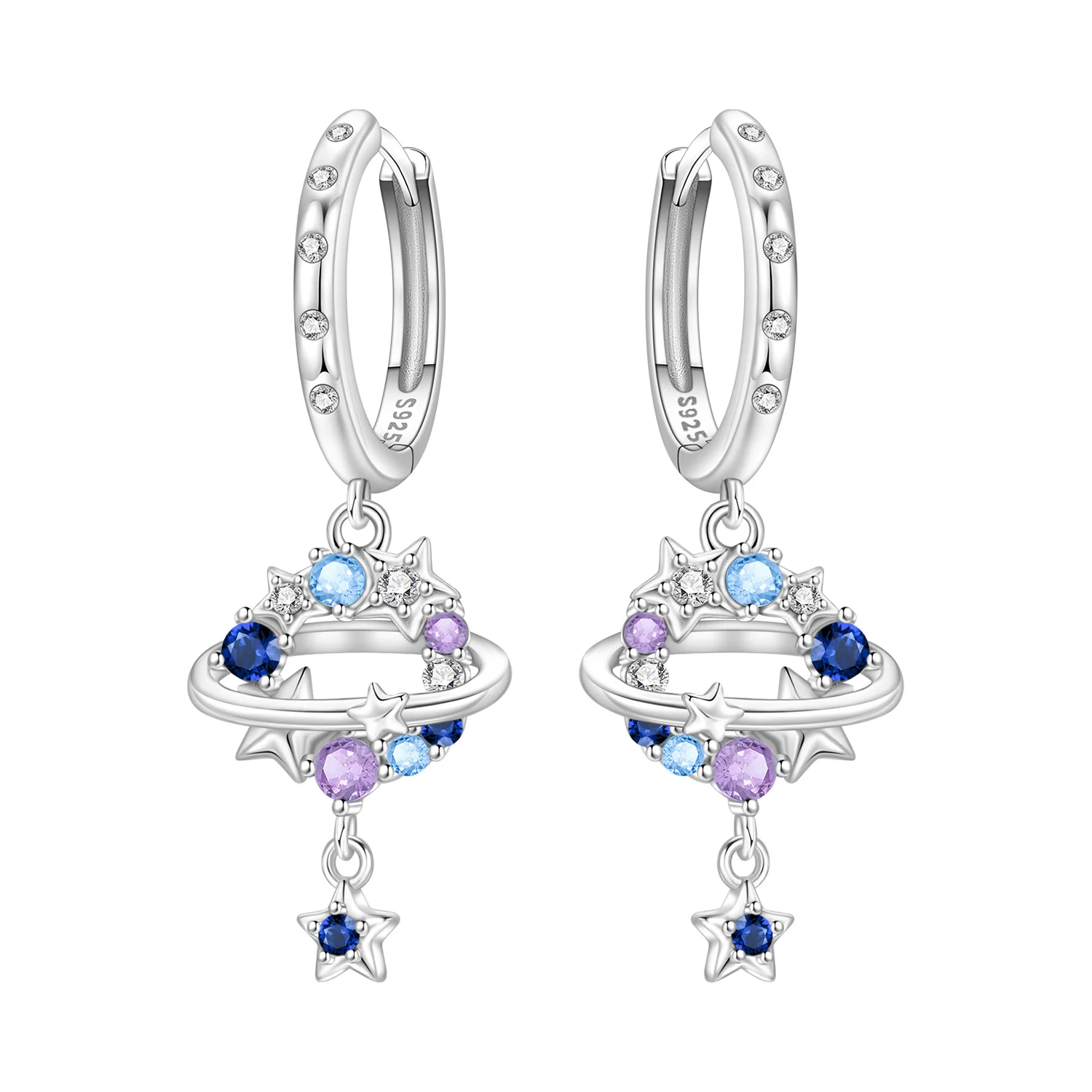 Orstarry 925 Sterling Silber Blau Lila Sternenhimmel Tropfenohrringe Damen Ohrringe Charm Mode Vielseitiger Partyschmuck Geschenke