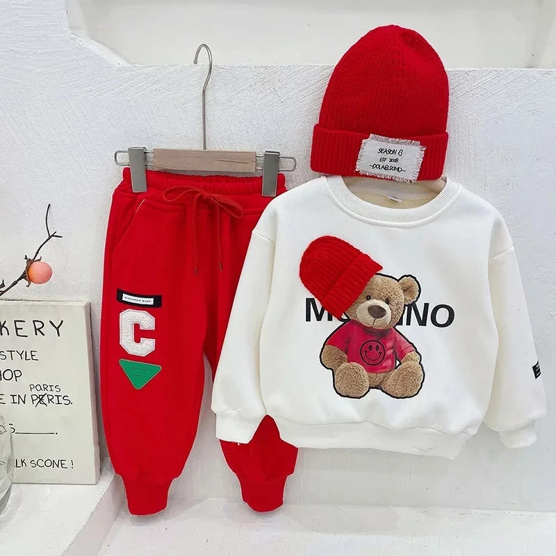 Baby Clothes 2024 New Children\'s Little Bear Long Sleeve Set Boys and Girls\' Letter Sweater Pants Two Piece Set Simple Sportswea