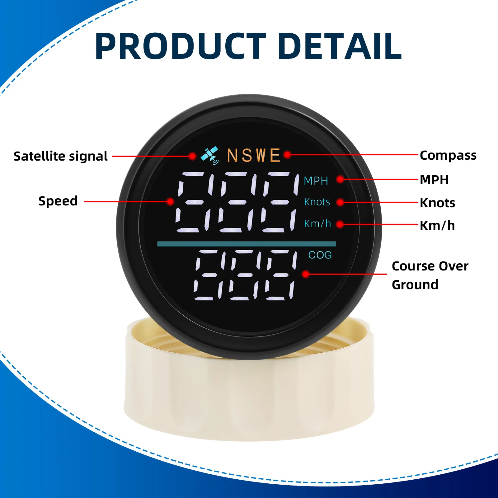 0~299KMH Knots MPH GPS Speedometer Gauge with Antenna Holder 52mm Digital Speed Meter COG GPS Odometer For Car Marine RV 12V 24V