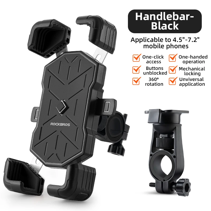 ROCKBROS Fahrrad-Handyhalter 360° ° Ansicht Universal Fahrrad Telefon Halter 4,5-7,2 zoll Handy Ständer Stoßfest Motorrad Halterung