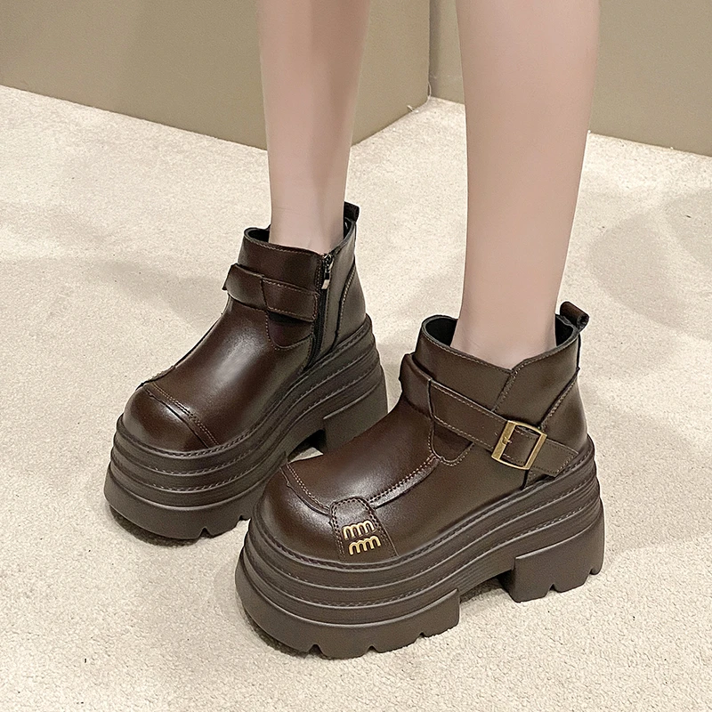 2023 New Fashion Autumn Boots Shoes Women Ankle Boots Female Wedges Boots Women Chelsea Boot 10CM Platform Shoes Winter Warm