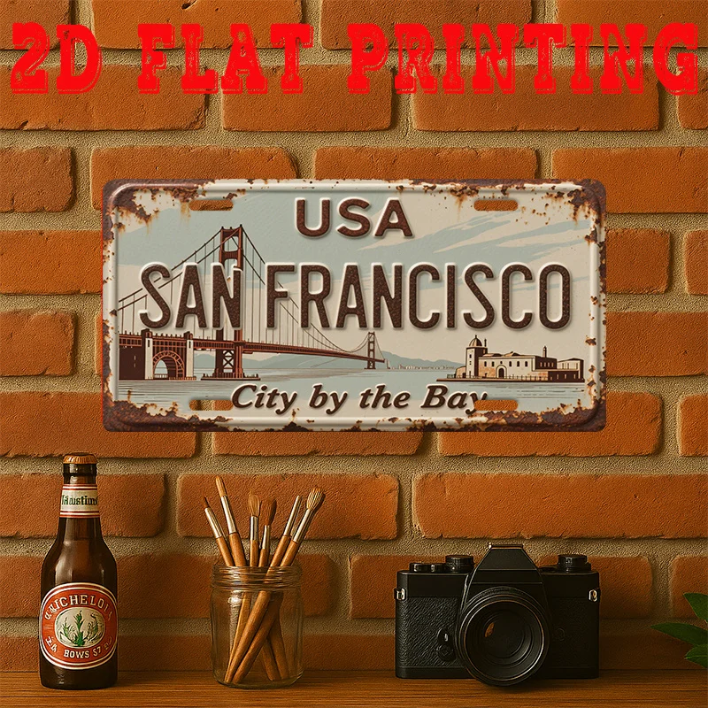 2D Flat Vintage Metal Tin Sign San Francisco Iconic Cityscape 