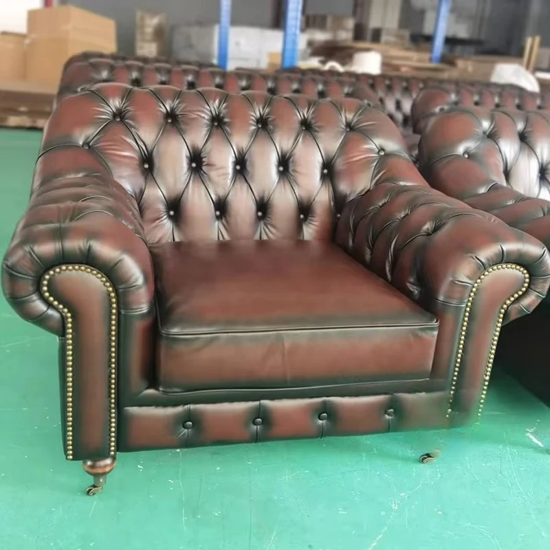 Antique brown leather sofa high-end retro leather living room sofa