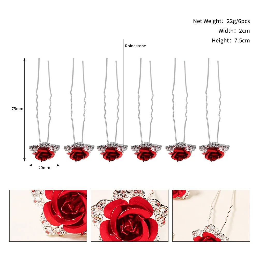 Frauen Blume Haarnadel Stick Hochzeit Braut Kristall Perle Haarnadel U Förmigen Haar Clip Barrettes Haar Zubehör Großhandel – Detail 33