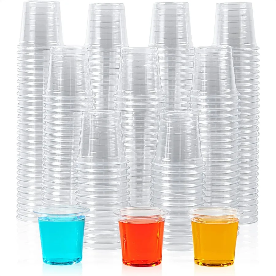 

500 PACK 1 oz Plastic Shot Glasses 1 Ounce Clear Party Cups for Vodka Whiskey Tequila Mini Plastic Containers for Sauce and Sa