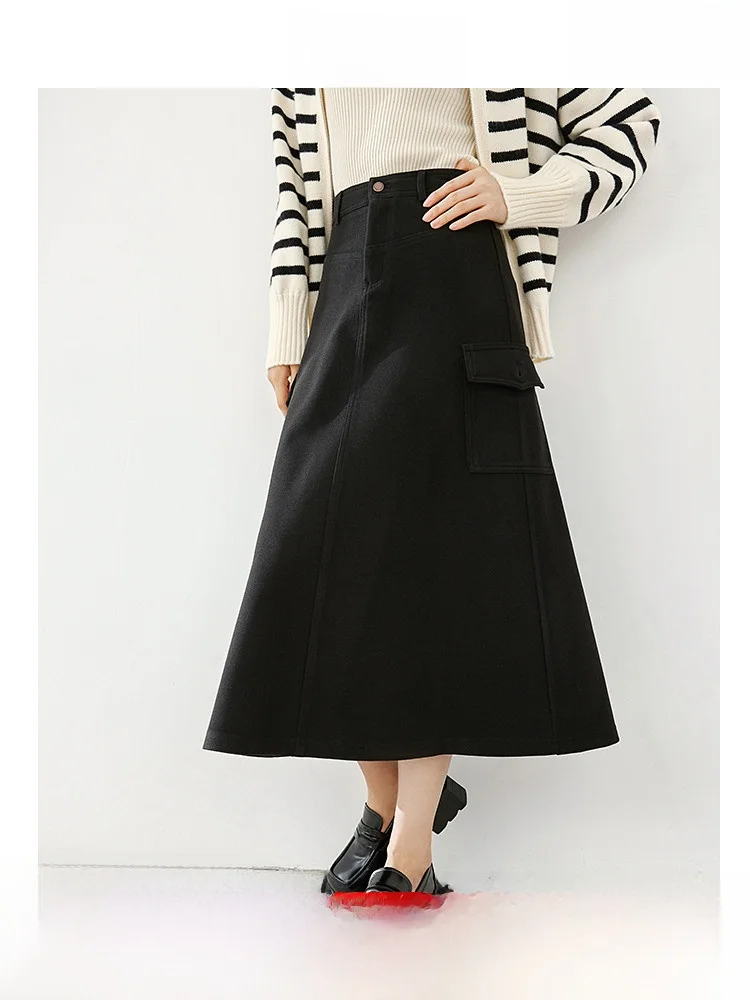 

Faionable Color A-Line Skirt Women's Belly Covering Daily Commute Versatile Polyester Fiber Stand Fit Skirt