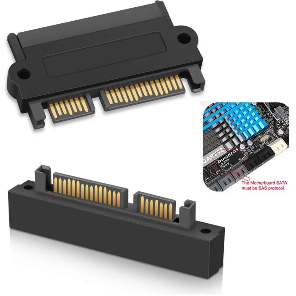 SFF-8482 SAS 22 Pin To 7 Pin + 15 Pin SATA Hard Disk Drive Raid Adapter Straight Head Portable Durable High Quality For PC