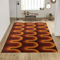 Brown Groovy Retro 70s Area Rug Brown Orange Geometric Rug Groovy Dorm Decor Tangerine Mid Century Rug Retro Home Decor