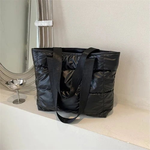Bolsos de mano a la moda para mujer, bolso de compras acolchado de algodón de gran capacidad, bolso portátil con rombos, acolchado, sólido para viajes de ocio