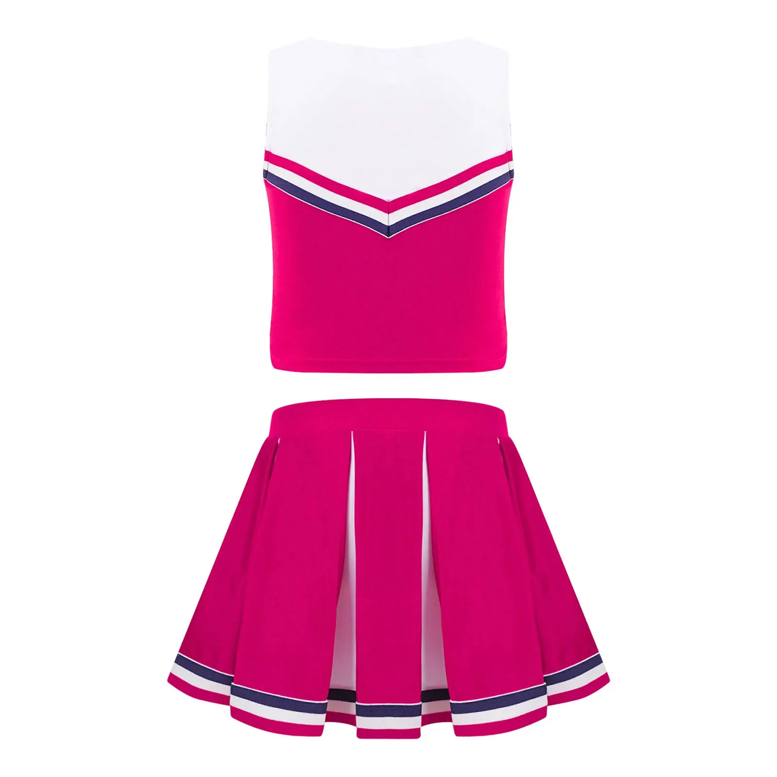 Kinder Mädchen Cheerleading Uniform Outfit Ärmel Crop Top & Plissee Rock Set Student Schoolgirls Karneval Sport Phantasie Kleid