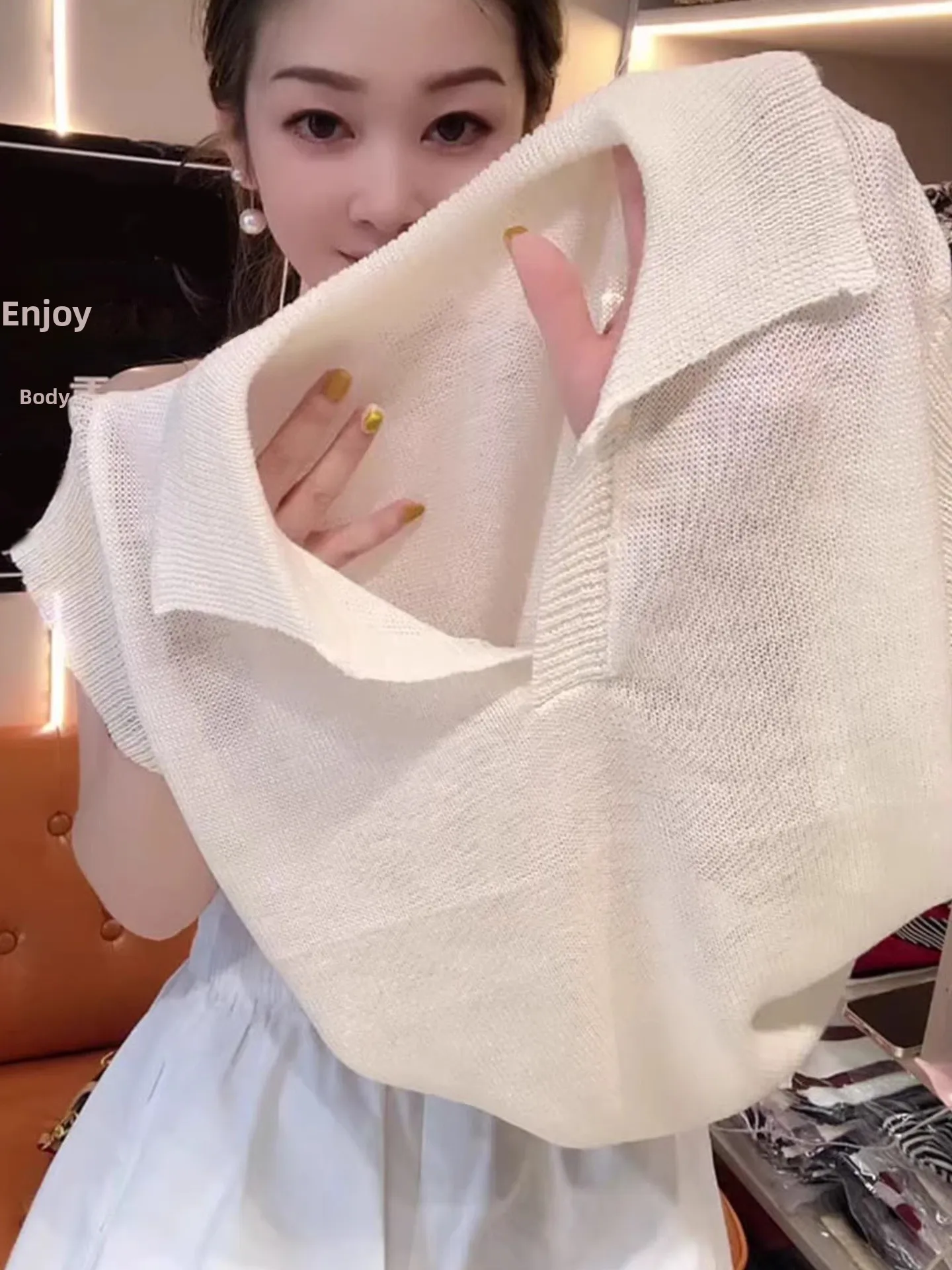 Simple  Color Knitted ort Sve Pullover Top Korean Sle Commute Faion Slimming Effect Summer T-irt 2025