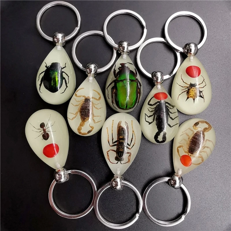 Luminous Amber Insect Keychain Black Resin for Key Ring Glow in the Dark Pendants with Insect Sample Inside image 2