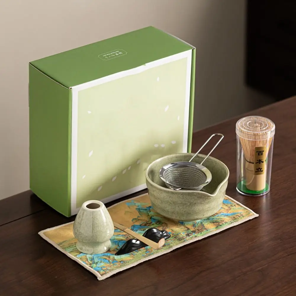 Juego de 5 piezas para té Matcha japonés con boquilla vertedora, varillas de té, batidor Chasen reutilizable, fácil de limpiar y soporte para tamizador de Matcha
