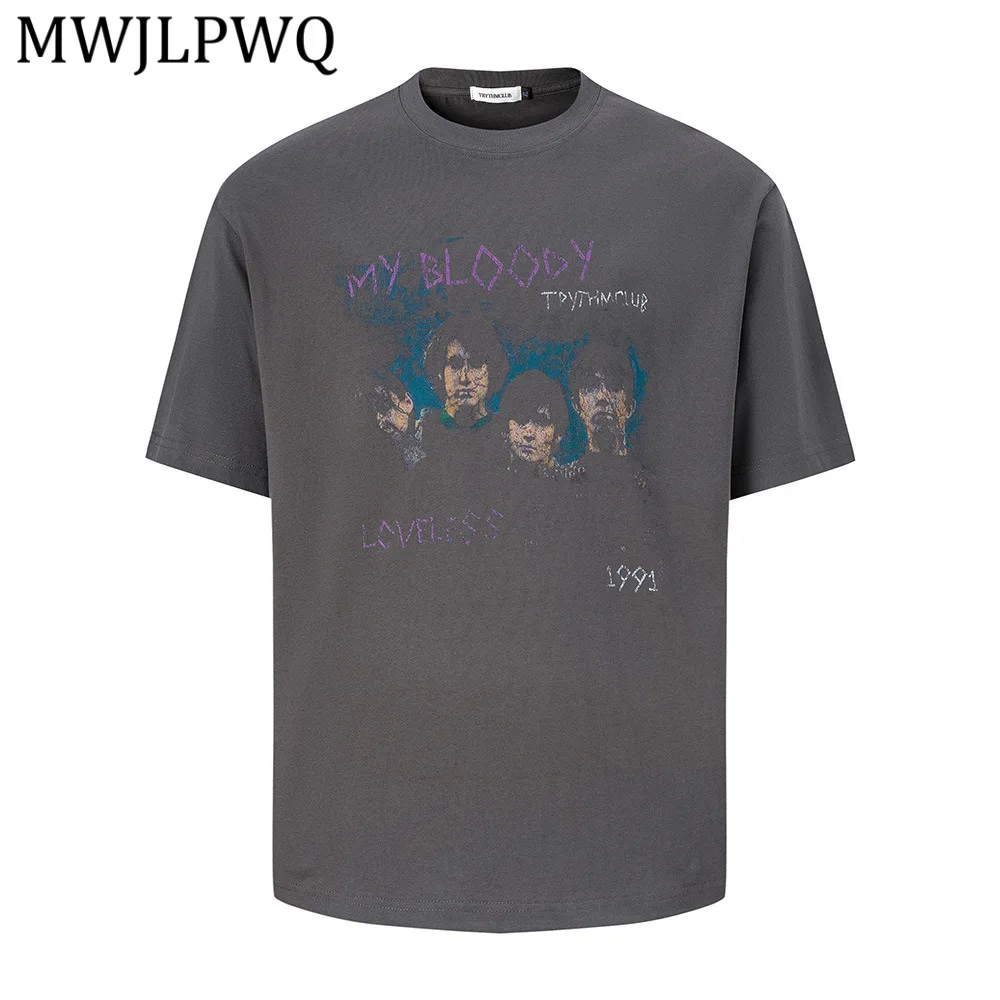 

MWJLPWQ American Retro Print Short-Sleeve T-Shirt Men's Cotton Loose Fit Casual Summer Ins Street Style Round Collar Tops 14123