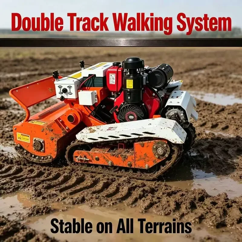 Crawler Track Remote Control Mower with Rubber Tracks and 30 Degree Slope Capability for Orchard Hillside and Wet Land