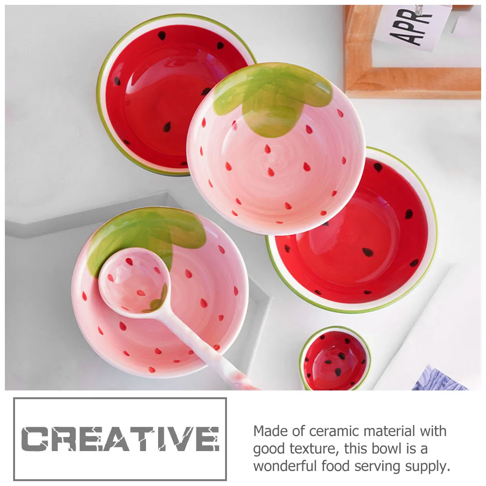 

1Set Ceramic Soup Bowl Spoon Kit Creative Fruit Printed Design Watermelon Pattern Food Serving Kitchen Utensil