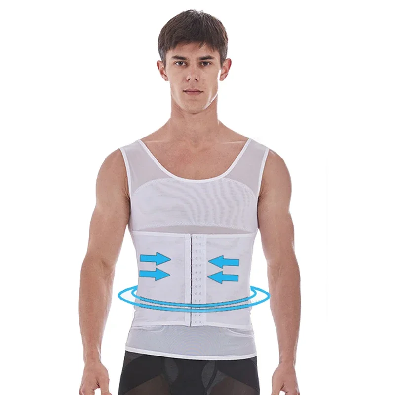 Men's Shapewear Adjustable Tummy Control Vest Hook Eye Closure Waist Trainer Slimming Mesh Tank Top Breathable Body Shaper
